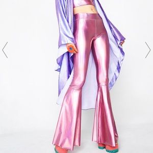 HOLOGRAPHIC PINK Metallic BELL BOTTOMS FLARE Rave